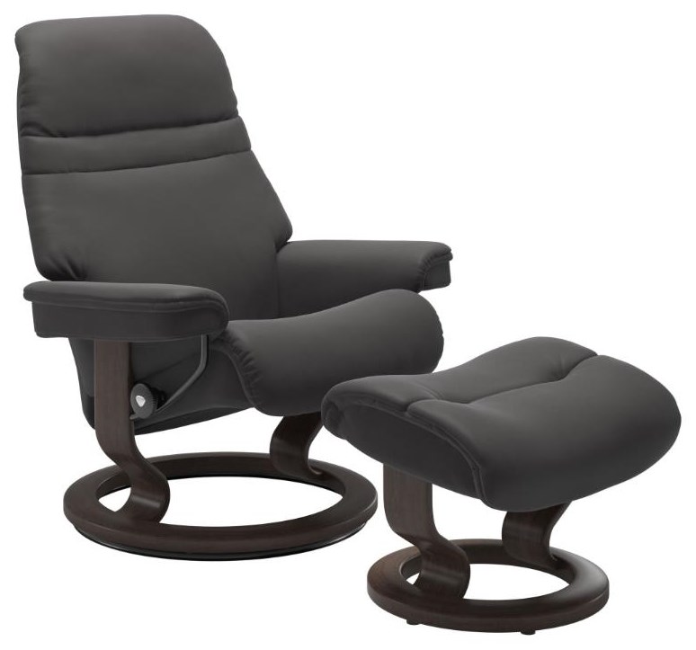 Stressless Sunrise Medium Reclining Chair and Ottoman with Signature Base Sprintz Furniture Reclining Chair Ottoman Sets